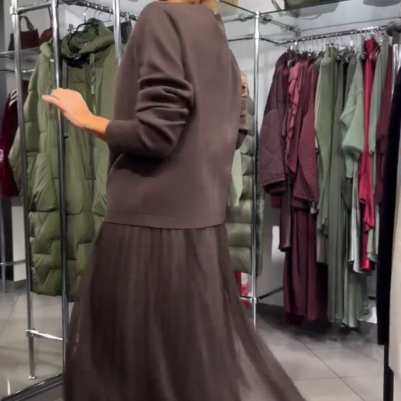 👗Damen-Strickoberteil & Tüll-Netzkleid-Set🚀Versandkostenfrei