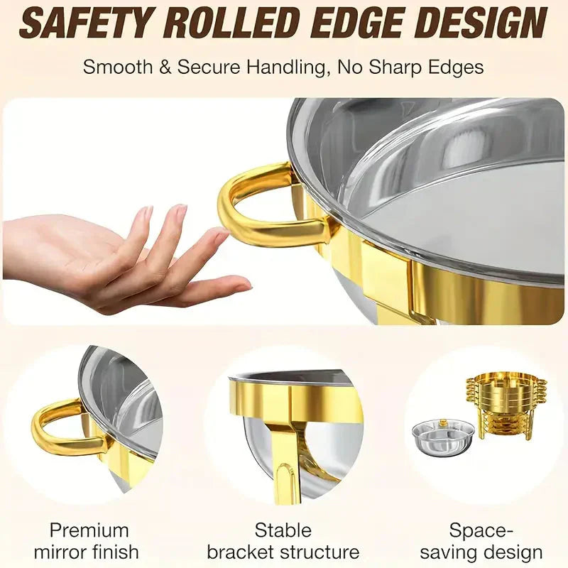 🔥Black-Friday-Mega-Angebot – 50 % Rabatt!🔥Edelstahl Warmhaltebuffet-Garnitur 5QT mit Brennstoffständer, Goldene Speisenwärmer für Feiern