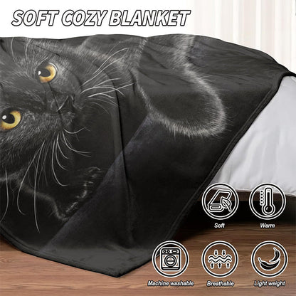💖Verstärkte Ultra-Warme Bettdecke mit Schwarz Katze Motiv für die Bettkante