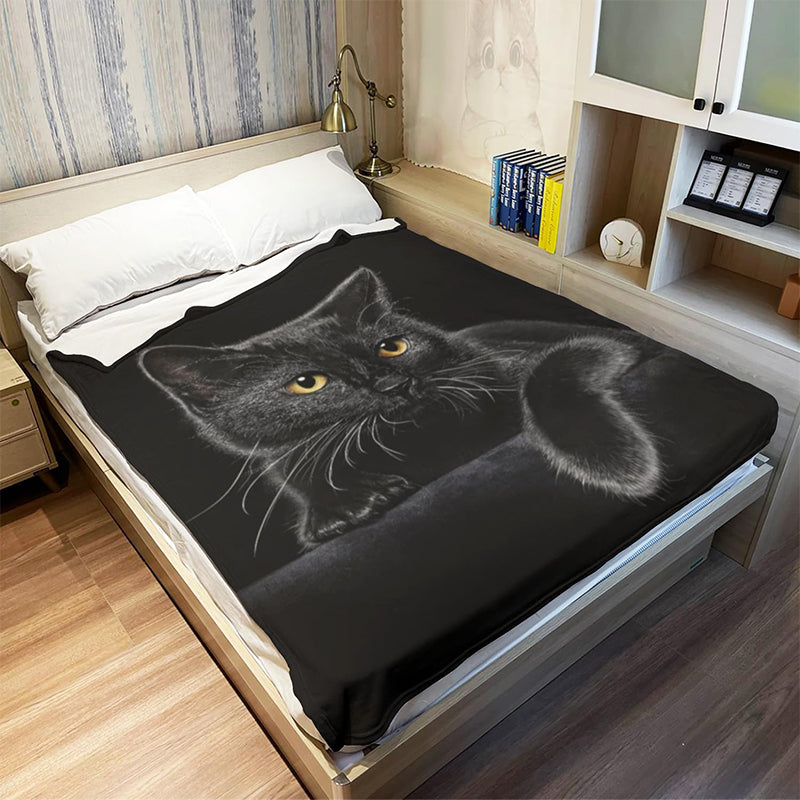 💖Verstärkte Ultra-Warme Bettdecke mit Schwarz Katze Motiv für die Bettkante