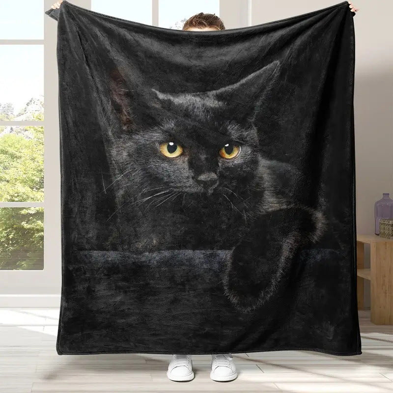 💖Verstärkte Ultra-Warme Bettdecke mit Schwarz Katze Motiv für die Bettkante