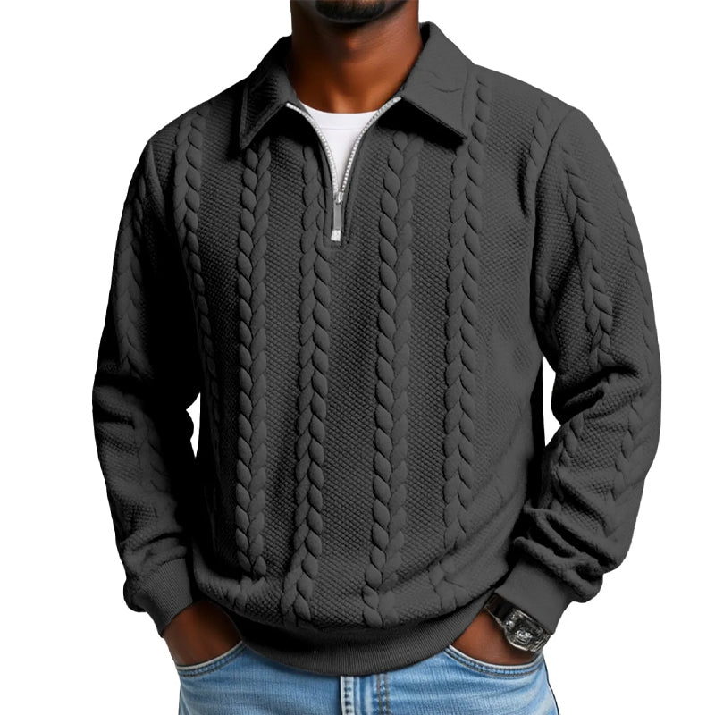 🔥Neuheiten-Angebot – Lässiger Herrenpullover mit halbem Reißverschluss und Zopfmuster