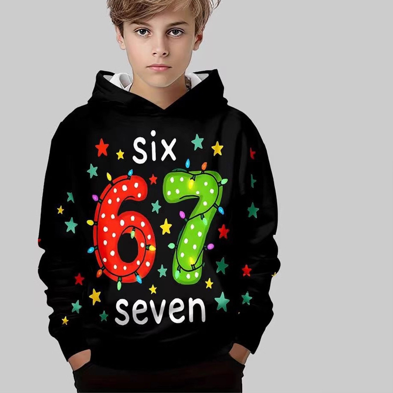 ⌛ Nur noch 3 Tage – 50 % auf alles! ⏰Kinder Weihnachts-Kapuzenpullover mit „67“ Grafik-Print