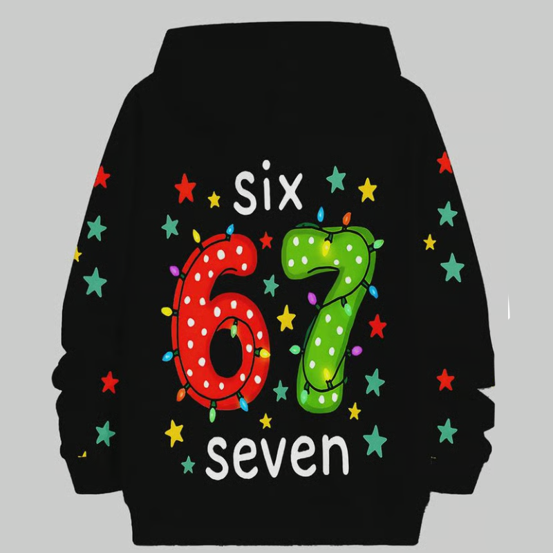 ⌛ Nur noch 3 Tage – 50 % auf alles! ⏰Kinder Weihnachts-Kapuzenpullover mit „67“ Grafik-Print