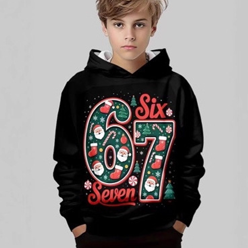 ⌛ Nur noch 3 Tage – 50 % auf alles! ⏰Kinder Weihnachts-Kapuzenpullover mit „67“ Grafik-Print