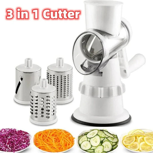 3-in-1-Rotationskäsereibe & Gemüseschneider