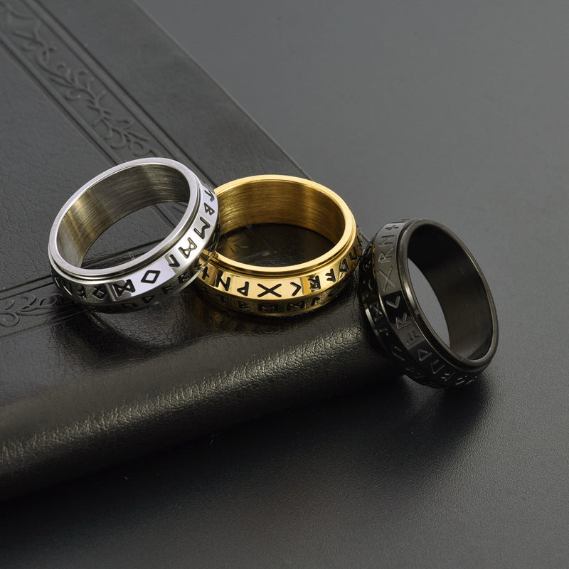 ✨🎅Weihnachtsangebote – Nur für kurze Zeit!⏰Titanium Steel Viking Rune Rotating Ring