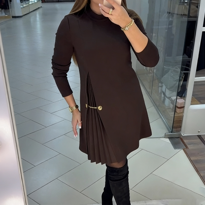 📢📢50% OFF !!⏰💖 Elegantes Langarmkleid mit Plissee-Einsätzen – feminint, flatternd & perfekt für jede Feier!💃