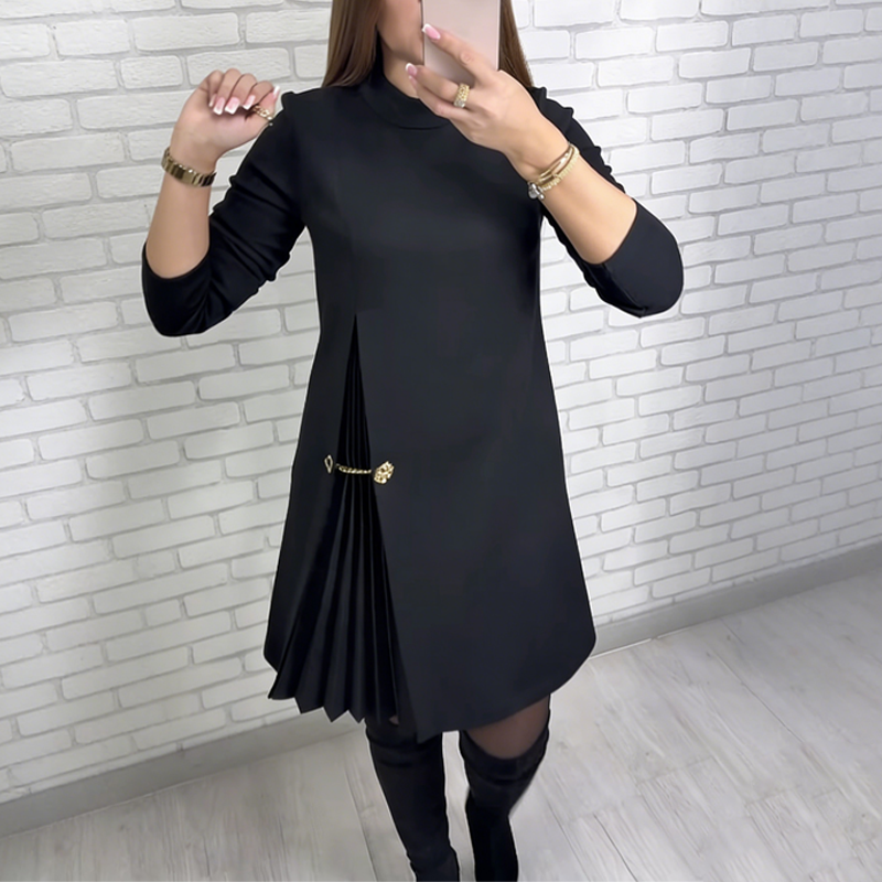 📢📢50% OFF !!⏰💖 Elegantes Langarmkleid mit Plissee-Einsätzen – feminint, flatternd & perfekt für jede Feier!💃