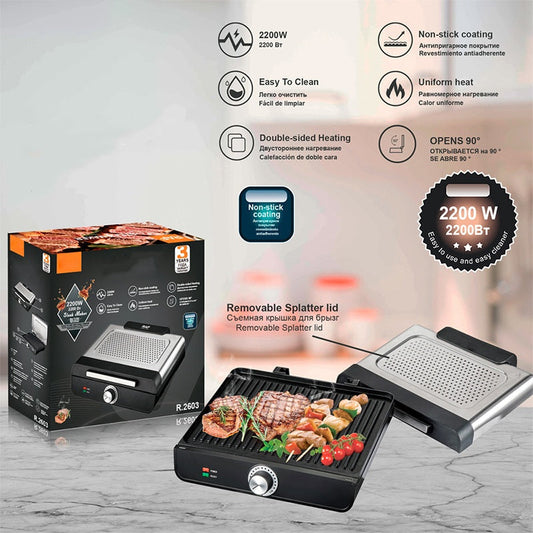 🔈🔈 Rabatt am letzten Tag – 60 % Rabatt 🔥2200W Rauchfreier Indoors Grill mit Antihaft-Grillplatte