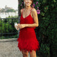 Damenkleid mit Federfransen und Pailletten-Spaghettiträgern