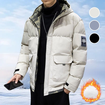 Stylische Daunenjacke mit Kapuze aus Baumwolle für Männer