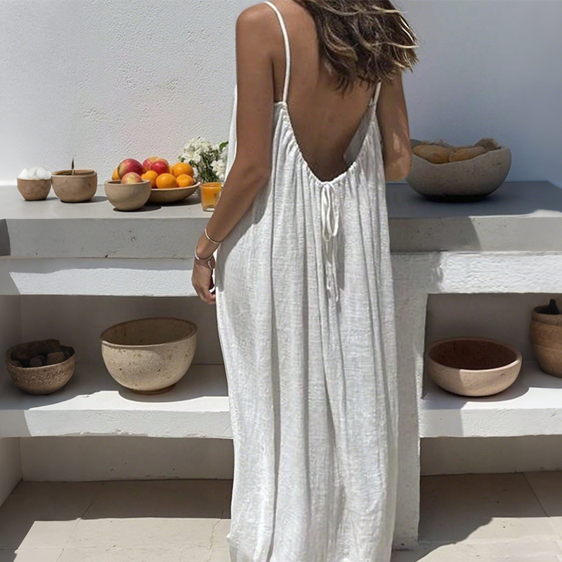 💃Letzter Tag Sonderangebot – 60 % Rabatt✨️Lässiges rückenfreies Maxikleid mit Spaghettiträgern für Damen