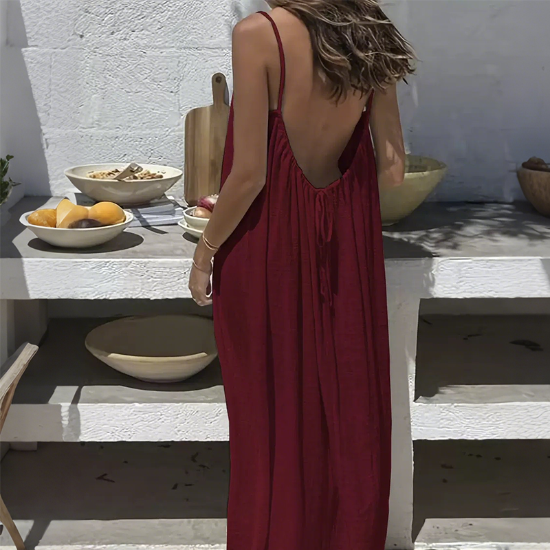 💃Letzter Tag Sonderangebot – 60 % Rabatt✨️Lässiges rückenfreies Maxikleid mit Spaghettiträgern für Damen