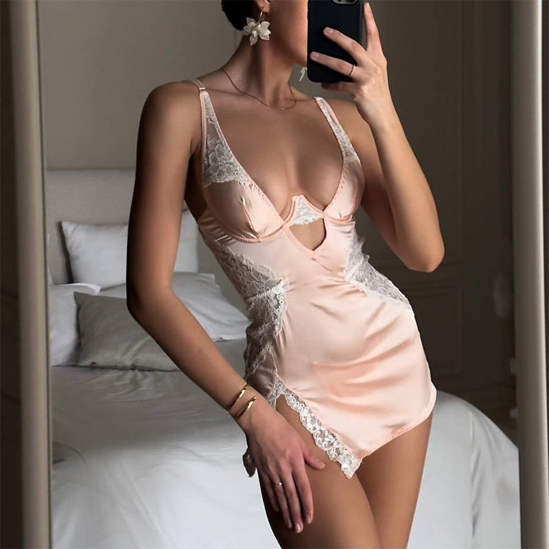 💕Sexy Spitzen-Spaghettiträgerkleid mit String, 2-teiliges Set