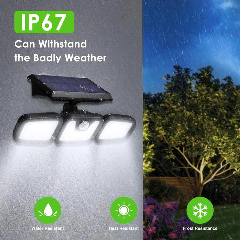 Solar-Wandleuchte mit 3 Leuchtenköpfen und Sensor-Beleuchtung