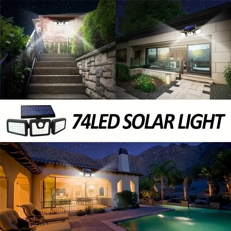 Solar-Wandleuchte mit 3 Leuchtenköpfen und Sensor-Beleuchtung