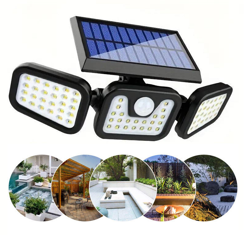 Solar-Wandleuchte mit 3 Leuchtenköpfen und Sensor-Beleuchtung