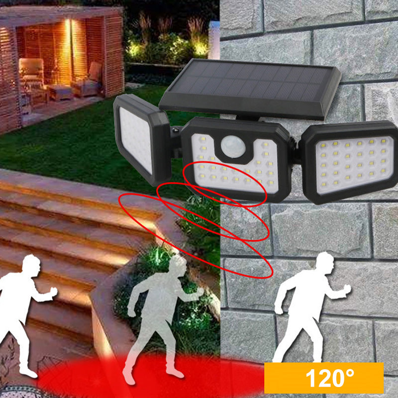 Solar-Wandleuchte mit 3 Leuchtenköpfen und Sensor-Beleuchtung