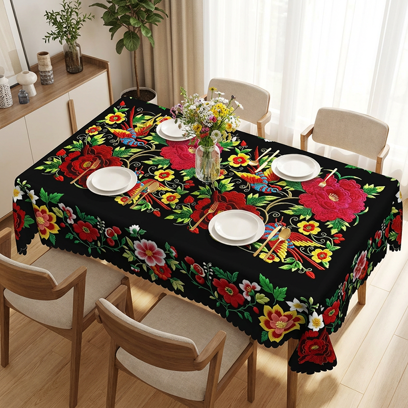 🌺 Mexikanische Tischdecke mit Blumenmuster – Elegant &amp; Fleckenfest für Ihr Esszimmer!