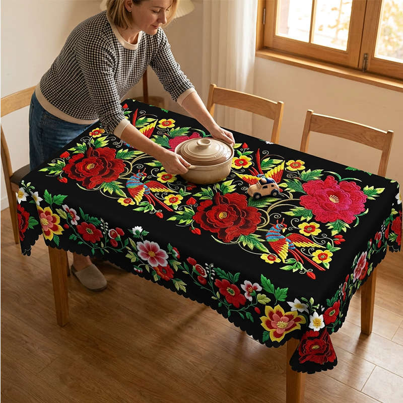 🌺 Mexikanische Tischdecke mit Blumenmuster – Elegant &amp; Fleckenfest für Ihr Esszimmer!