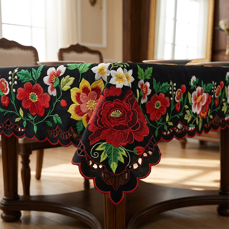 🌺 Mexikanische Tischdecke mit Blumenmuster – Elegant &amp; Fleckenfest für Ihr Esszimmer!