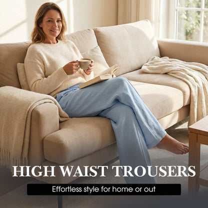 Lässige Damenhose mit hohem Bund, weitem, geradem Bein