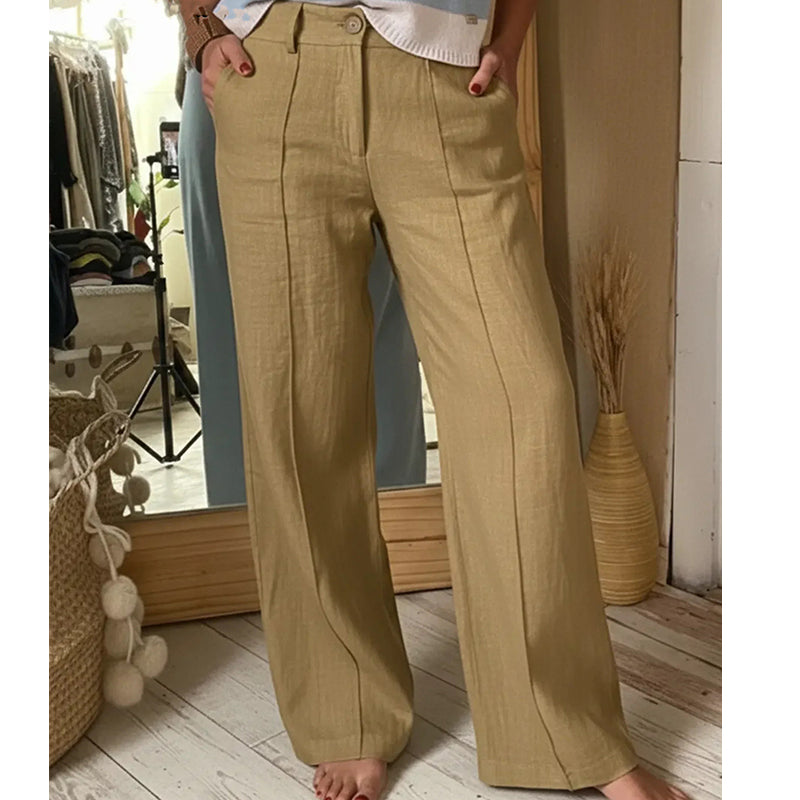 Lässige Damenhose mit hohem Bund, weitem, geradem Bein