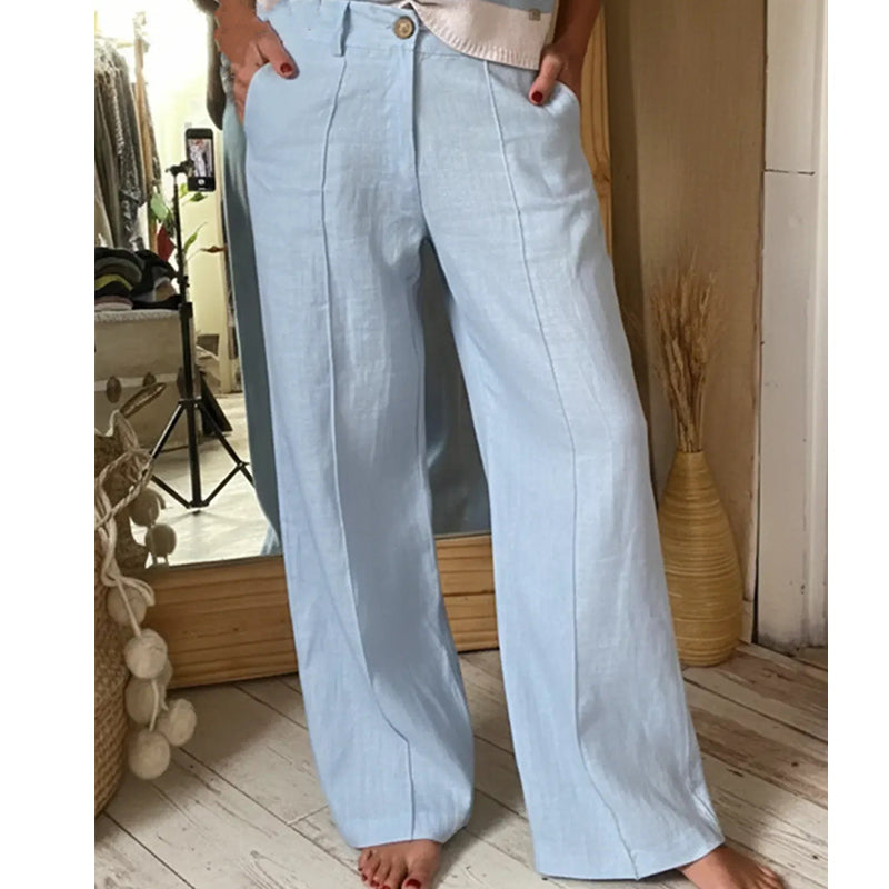 Lässige Damenhose mit hohem Bund, weitem, geradem Bein