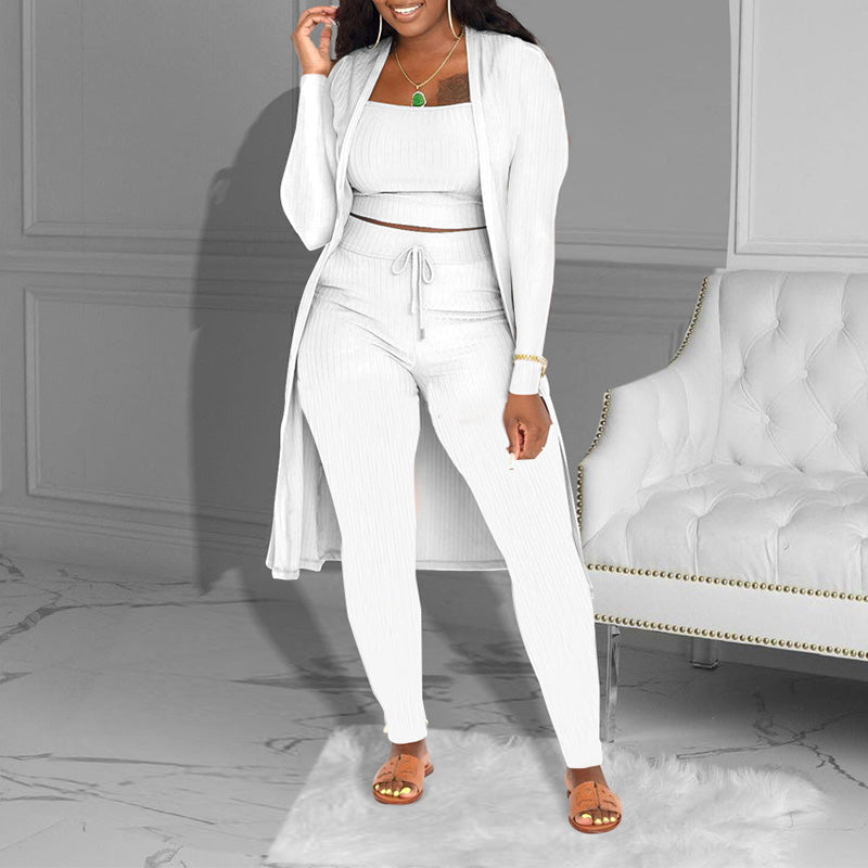 ✨🔥Lässiges 3-teiliges Strickset – Cropped Top, Cardigan & Hose💞
