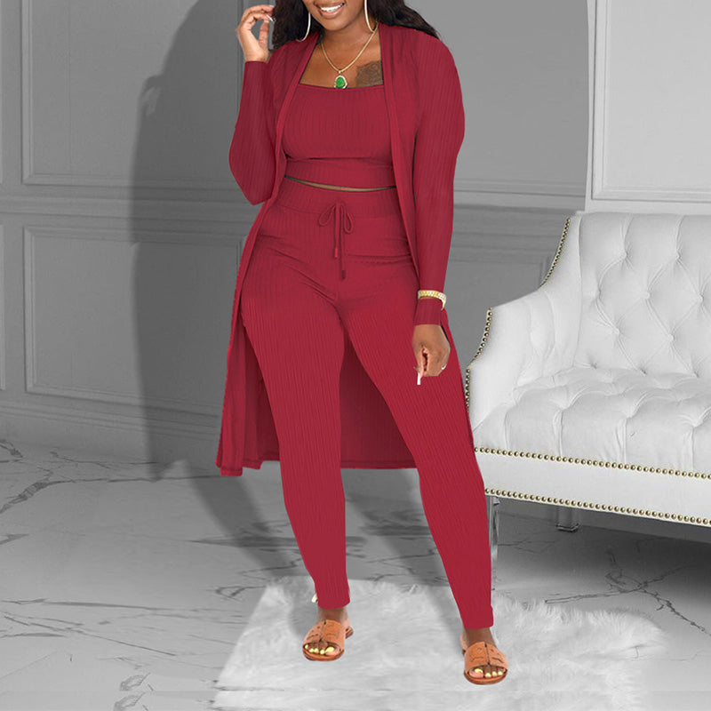 ✨🔥Lässiges 3-teiliges Strickset – Cropped Top, Cardigan & Hose💞