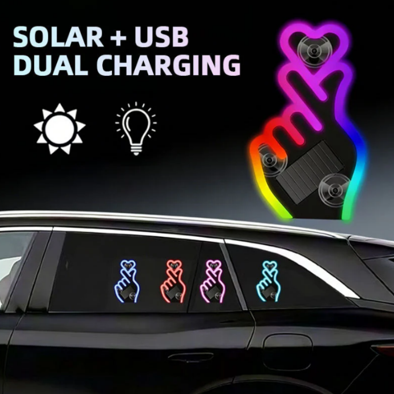 🚗 60% RABATT! 💖 Solar LED-Herz Auto-Fingerring – Dekorativ, Einfach zu Montieren & Automatisches Leuchten bei Nacht ✨