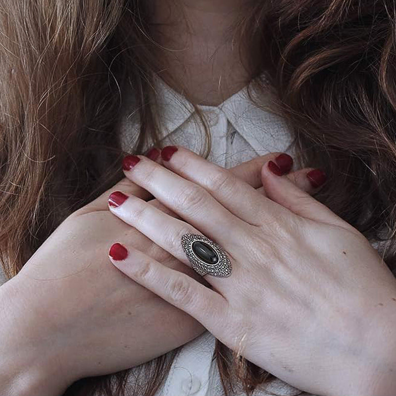 🔥Solange der Vorrat reicht 50 % Rabatt!🎉Dunkler Boho-Barockring für Damen – Vintage & individuell 🖤✨