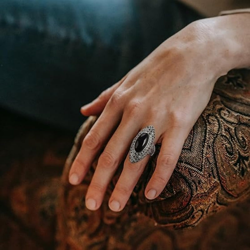 🔥Solange der Vorrat reicht 50 % Rabatt!🎉Dunkler Boho-Barockring für Damen – Vintage & individuell 🖤✨