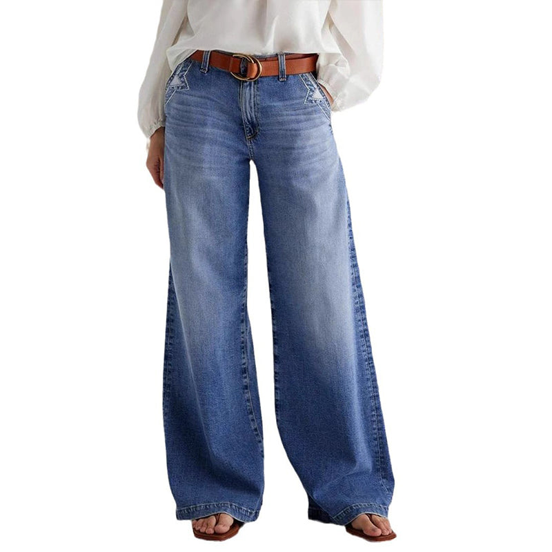 Damen-Vintage-Hochbund-Weitbeinjeans