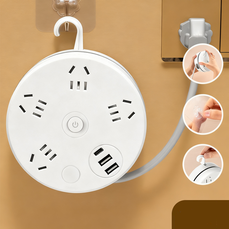 🔌 50% RABATT! 🏠 Runde Steckdosenleiste mit Kabelaufwicklung – Integrierter Schalter, 3 USB-Anschlüsse & Platzsparendes Design ✨