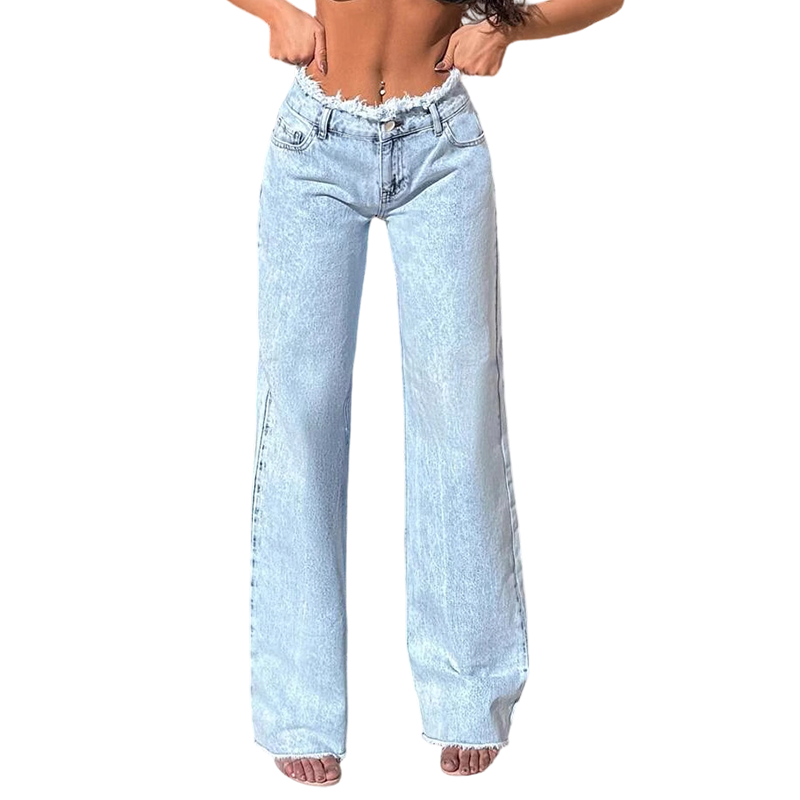🔥Solange der Vorrat reicht 50 % Rabatt!🎉High-Waist Jeans mit weitem Bein und ausgefranstem Saum