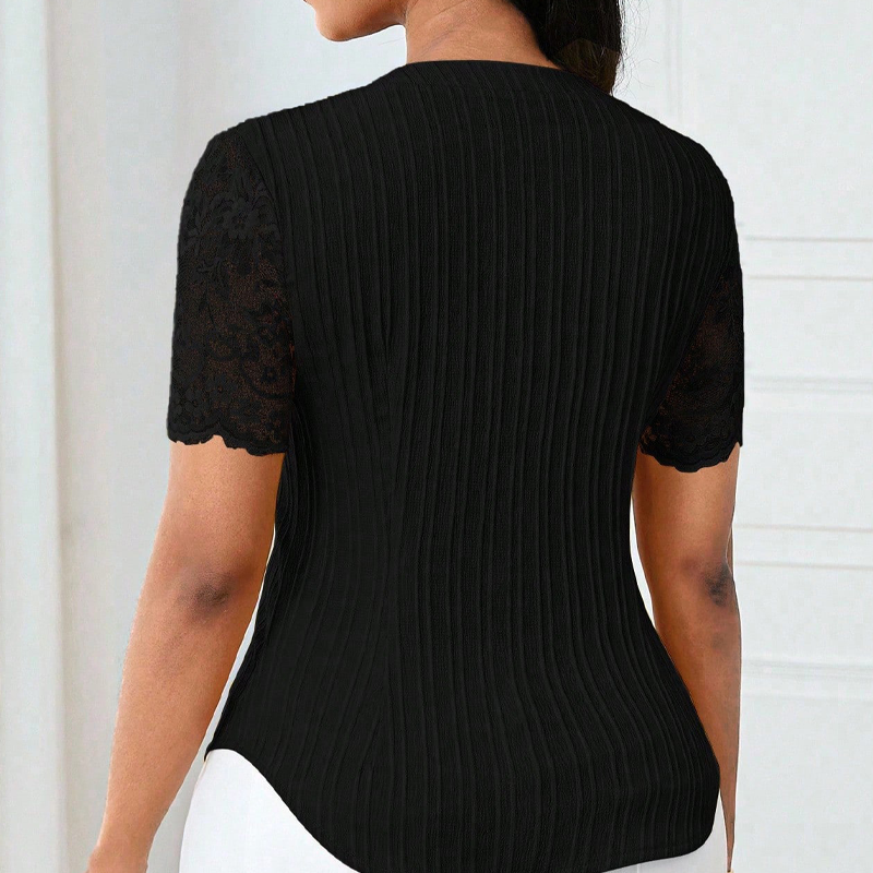 🌼LETZTER TAG – 60 % RABATT👚Sommerbluse für Damen mit V-Ausschnitt, Spitzenärmeln und Knopfleiste