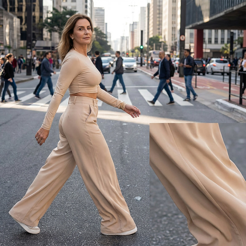 ⌛ Nur noch 3 Tage – 50 % auf alles! ⏰ Damen-Hose mit hohem Bund, weitem Bein und einfarbigem Bein