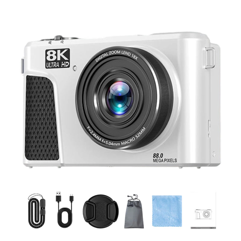 8K-Digitalkamera mit 88-Megapixel-Sensor und 3-Zoll-Flip-Screen mit 180-Grad-Schwenkbereich