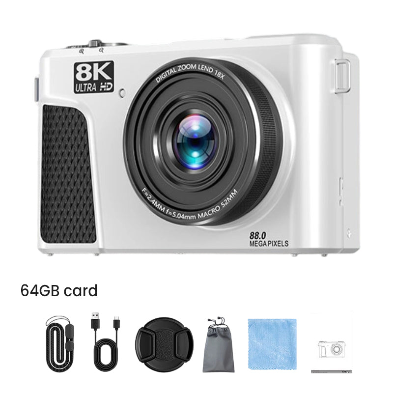 8K-Digitalkamera mit 88-Megapixel-Sensor und 3-Zoll-Flip-Screen mit 180-Grad-Schwenkbereich