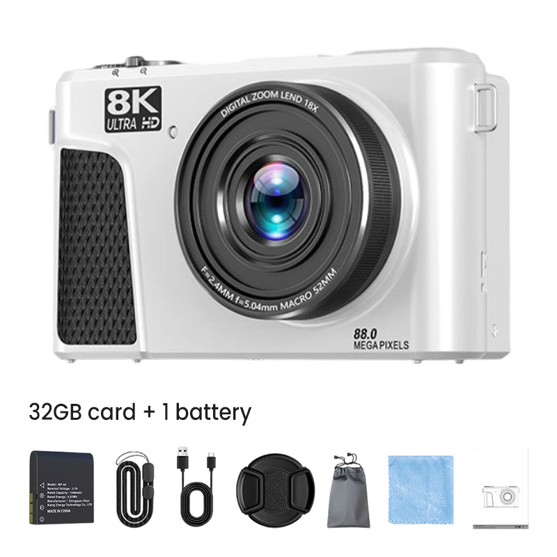 8K-Digitalkamera mit 88-Megapixel-Sensor und 3-Zoll-Flip-Screen mit 180-Grad-Schwenkbereich