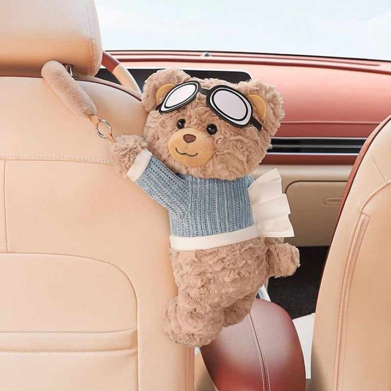 Entzückender Plüschbär als Taschentuchhalter für das Auto