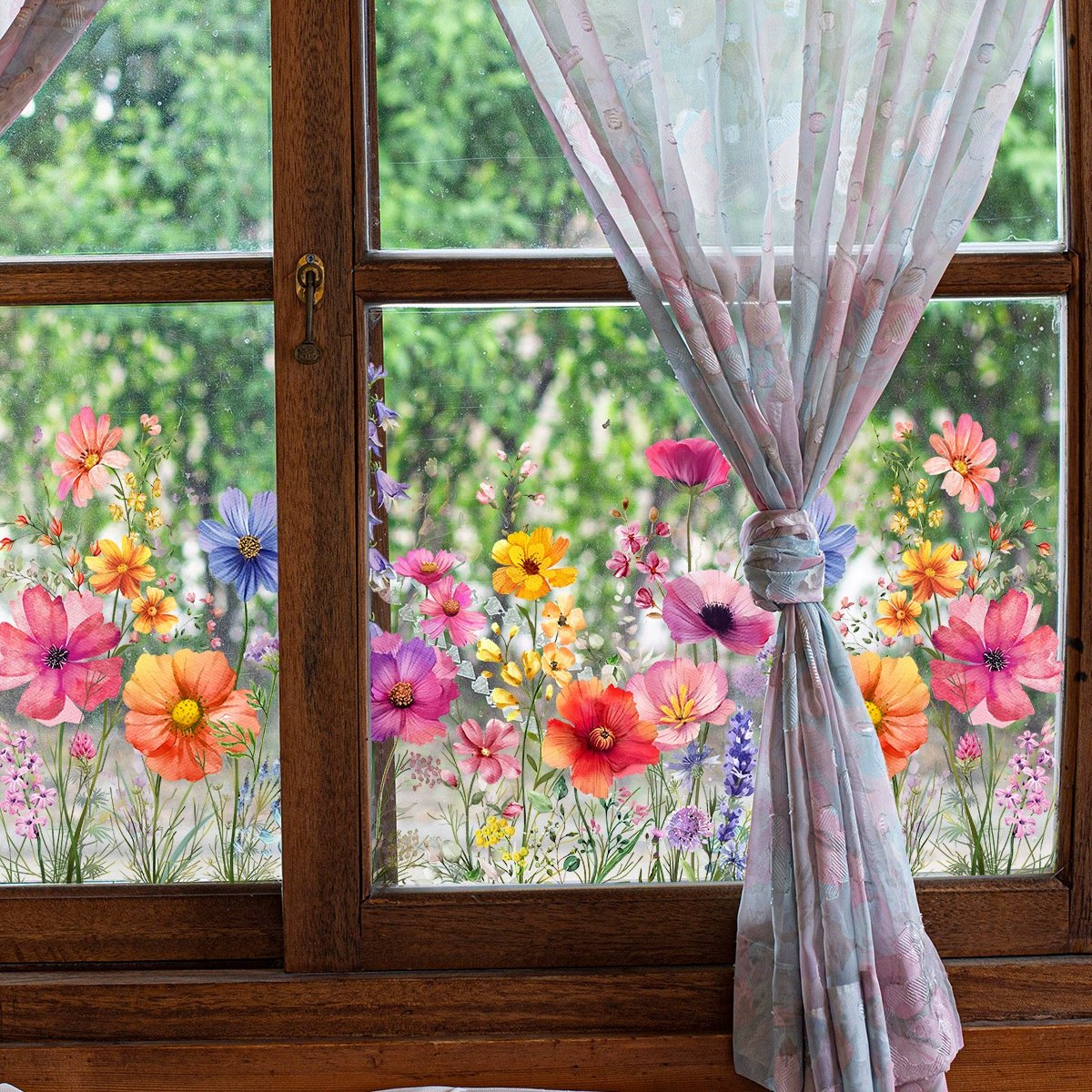🌼 50% RABATT! 🖼️ Bunter Blumenstrauß-Fensteraufkleber – LETZTER TAG – Selbstklebend, Rückstandslos entfernbar & Sonnenschutz 🌸
