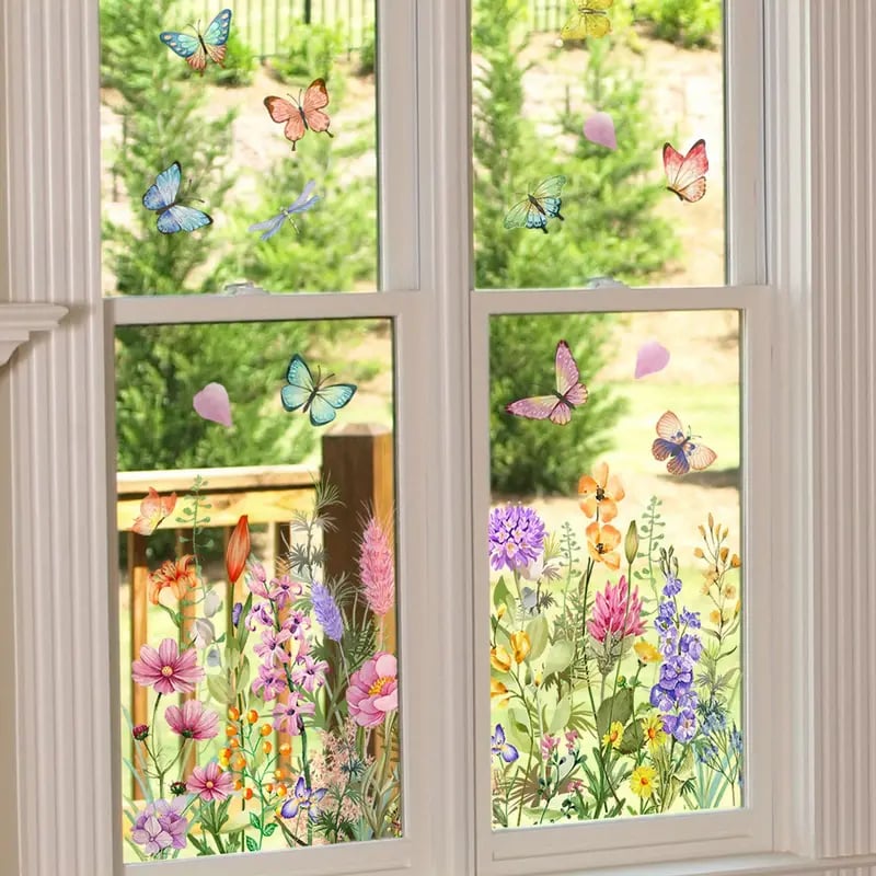 🌼 50% RABATT! 🖼️ Bunter Blumenstrauß-Fensteraufkleber – LETZTER TAG – Selbstklebend, Rückstandslos entfernbar & Sonnenschutz 🌸
