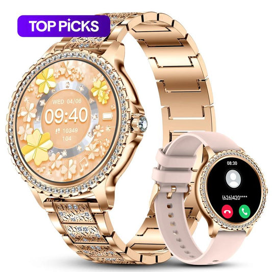 Smartwatch  Mädchen mit Telefonfunktion Diamant Design Fitnessuhr Sportuhr Elegant 1,32 Zoll HD-Großbildschirm-Digitaluhr