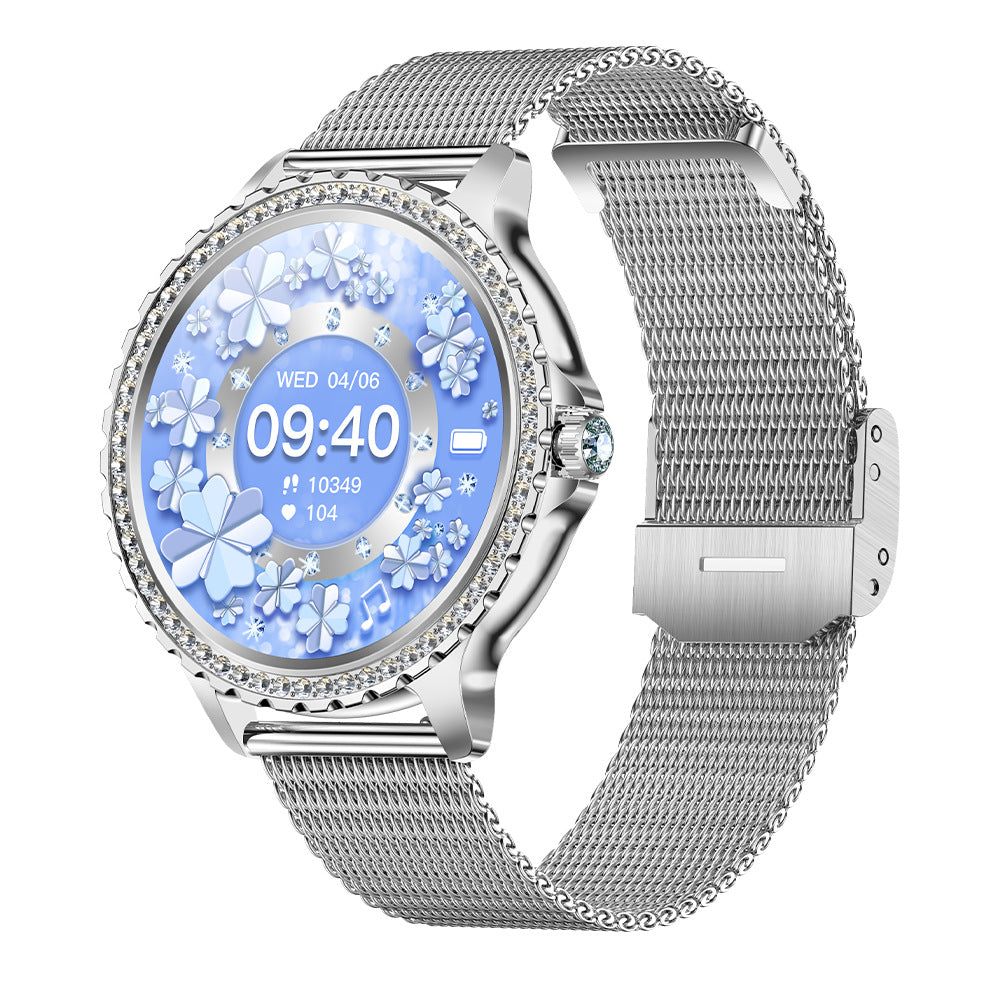 Smartwatch  Mädchen mit Telefonfunktion Diamant Design Fitnessuhr Sportuhr Elegant 1,32 Zoll HD-Großbildschirm-Digitaluhr