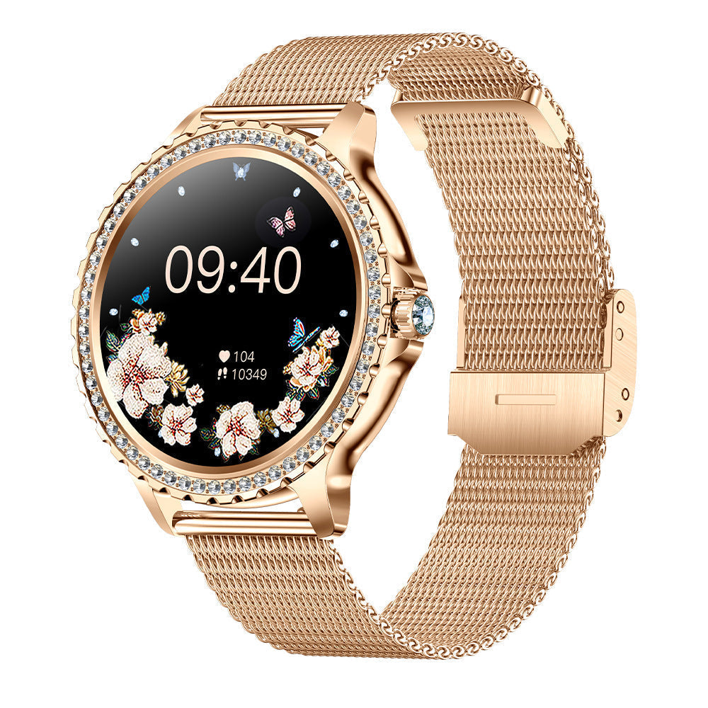 Smartwatch  Mädchen mit Telefonfunktion Diamant Design Fitnessuhr Sportuhr Elegant 1,32 Zoll HD-Großbildschirm-Digitaluhr