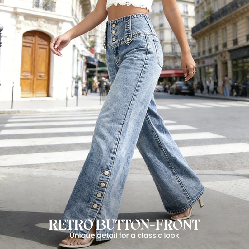 🔥 Damen-Weitbeinjeans mit Seitenschlitzen – High-Waist für schlanken Look