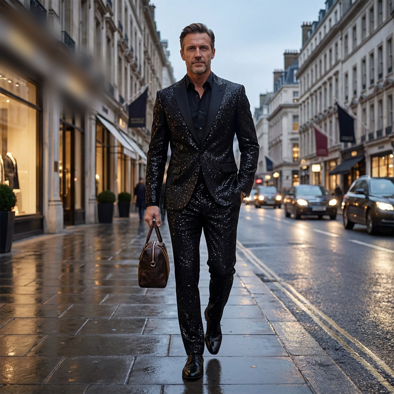 Herren Smoking-Anzug in Schwarz mit Glitzer